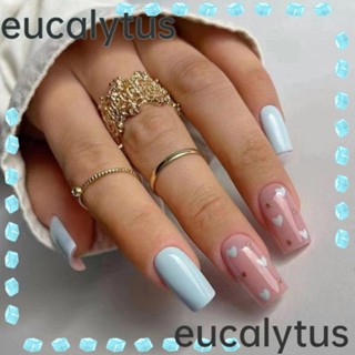 Eucalytus1 เล็บปลอม ลายก้อนเมฆ สีเขียว สไตล์ฝรั่งเศส สําหรับตกแต่งเล็บ 24 ชิ้น