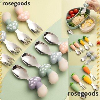 Rosegoods1 ช้อนส้อม สเตนเลส ลายการ์ตูน สําหรับเด็กวัยหัดเดิน ให้อาหารเด็กทารก