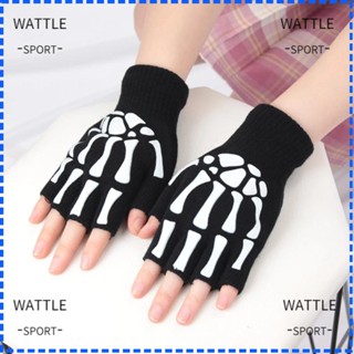 Wattle ถุงมือถักนิตติ้ง แบบครึ่งนิ้ว ให้ความอบอุ่น กันลื่น สําหรับขี่จักรยาน 2 คู่