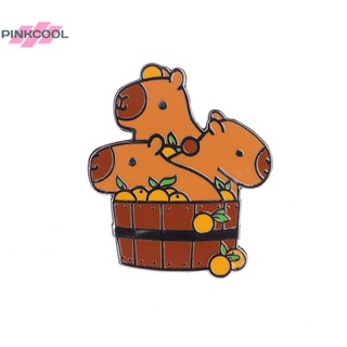 Pinkcool เข็มกลัดเคลือบ ลายการ์ตูน Capybara Citrus น่ารัก อุปกรณ์เสริม สําหรับติดกระเป๋าเป้สะพายหลัง