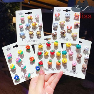Bliss ต่างหูแบบหนีบ รูปยูนิคอร์น ดอกไม้ น่ารัก สําหรับเด็กผู้หญิง 10 ชิ้น ต่อชุด
