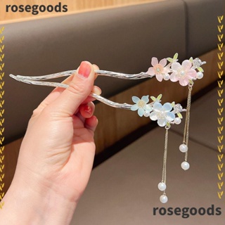 Rosegoods1 กิ๊บติดผม ตะเกียบ โลหะ ดอกไม้ พู่ กิ๊บติดผม ที่คาดผม มุก พู่ แฮนด์เมด สไตล์จีน ปิ่นปักผม เด็กผู้หญิง