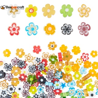 Millefiori ลูกปัดแก้ว ลายดอกไม้ คละสี 10 สี 6.4x3.2 มม. รู 1 มม. 12 ชิ้น ต่อสี 120 ชิ้น 1 กล่อง