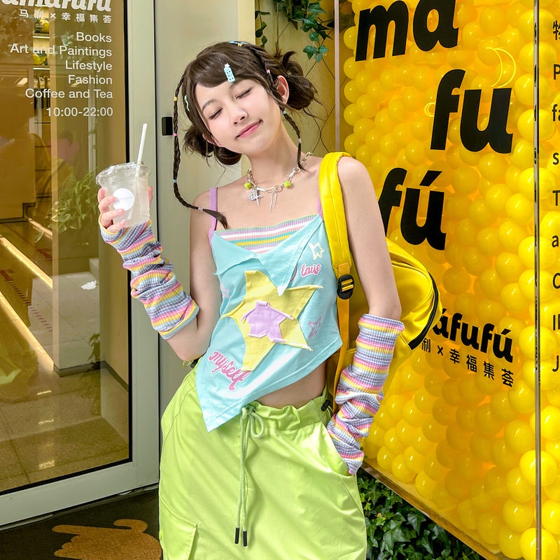สีเสื้อกั๊กอินเทรนด์แบบใหม่ฤดูร้อนปี2024สาวด้านบนสวมใส่ โดปามีน สวมใส่ด้านนอกสลิงสองชิ้นปลอมฤดูร้อน NJDP