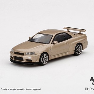 เลขที่ 1: 64 MINIGT โมเดลรถยนต์ 348 Nissan Ares GTR R34 สีทอง สไตล์ญี่ปุ่น