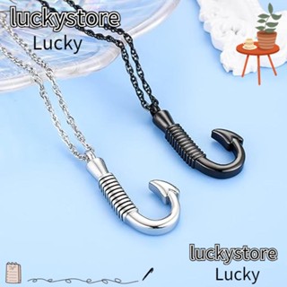 Lucky จี้น้ําหอม สเตนเลส รูปตะขอ สีเงิน สร้างสรรค์ เปิดได้ สีดํา เครื่องประดับ สําหรับผู้ชาย 2 ชิ้น