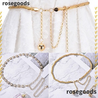 Rosegoods1 เข็มขัดโซ่โลหะหรูหรา ผู้หญิง อินเทรนด์ ลําลอง คริสตัล สายรัดเอว