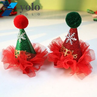 Yolo หมวกผ้าลูกไม้ ลายสโนว์แมน สีแดง สีเขียว ปรับสายได้ เครื่องประดับ สําหรับสัตว์เลี้ยง สุนัข ลูกสุนัข คริสต์มาส วันหยุด