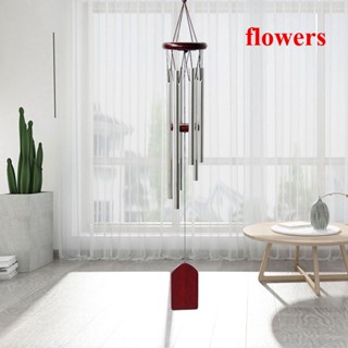 Flowers กระดิ่งลมไม้ พร้อมท่ออลูมิเนียม 6 ท่อ สําหรับตกแต่งสวน ระเบียง กลางแจ้ง