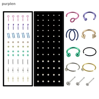 Purplen 40 ชิ้น / 100 ชิ้น เซต สเตนเลส ที่มีสีสัน แฟชั่น ห่วงจมูก สําหรับผู้หญิง เครื่องประดับร่างกาย ปลอม กะบังจมูก กระดุม EN