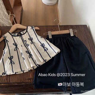 Girls summer suit 2023 new foreign style Japanese and Korean childrens clothing girls summer vest shorts two-piece suit Korean UKCS