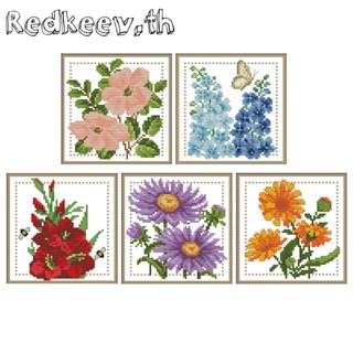 Redkeev™ ชุดปักครอสติช ผ้าแคนวาส พิมพ์ลายดอกไม้ 12 เดือน DIY