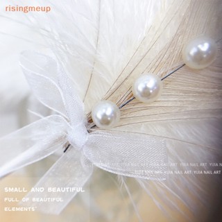 [risingmeup] พร็อพขนนก ประดับไข่มุก สีแดง สําหรับตกแต่งเล็บ