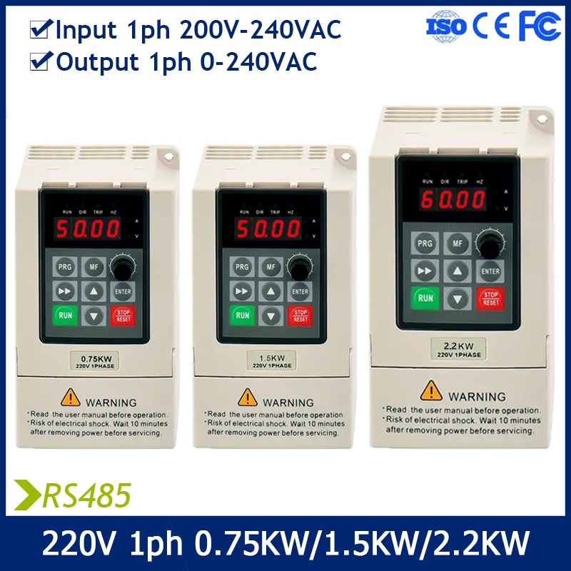 VFD Inverter 0.4KW0.75KW1.5KW2.2KW Single-phase Input 1-phase Output 220V Variable Frequency Control Motor Pump Speed Re
