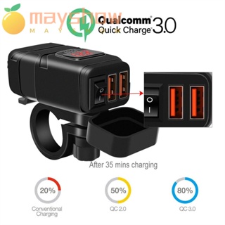 Mayshow Dual USB ที่ชาร์จรถจักรยานยนต์ 12V QC3.0 พร้อมโวลต์มิเตอร์ ที่ชาร์จโทรศัพท์