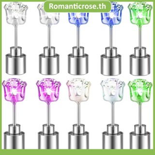 Shopskc7198 ต่างหูสตั๊ด สเตนเลส มีไฟ LED เรืองแสง กระพริบ 5 คู่