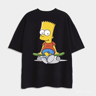 #@Oversized Korean Loose Plus Size T-Shirt Bart Simpsons Skateboard Printed Shirts for men_02