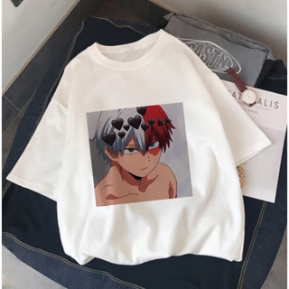 【สินค้าเฉพาะจุด】 My Hero Academia Shoto Todoroki อะนิเมะเสื้อยืดพิมพ์สบายๆ Harajuku น่ารักการ์ตูนกราฟิก Tees