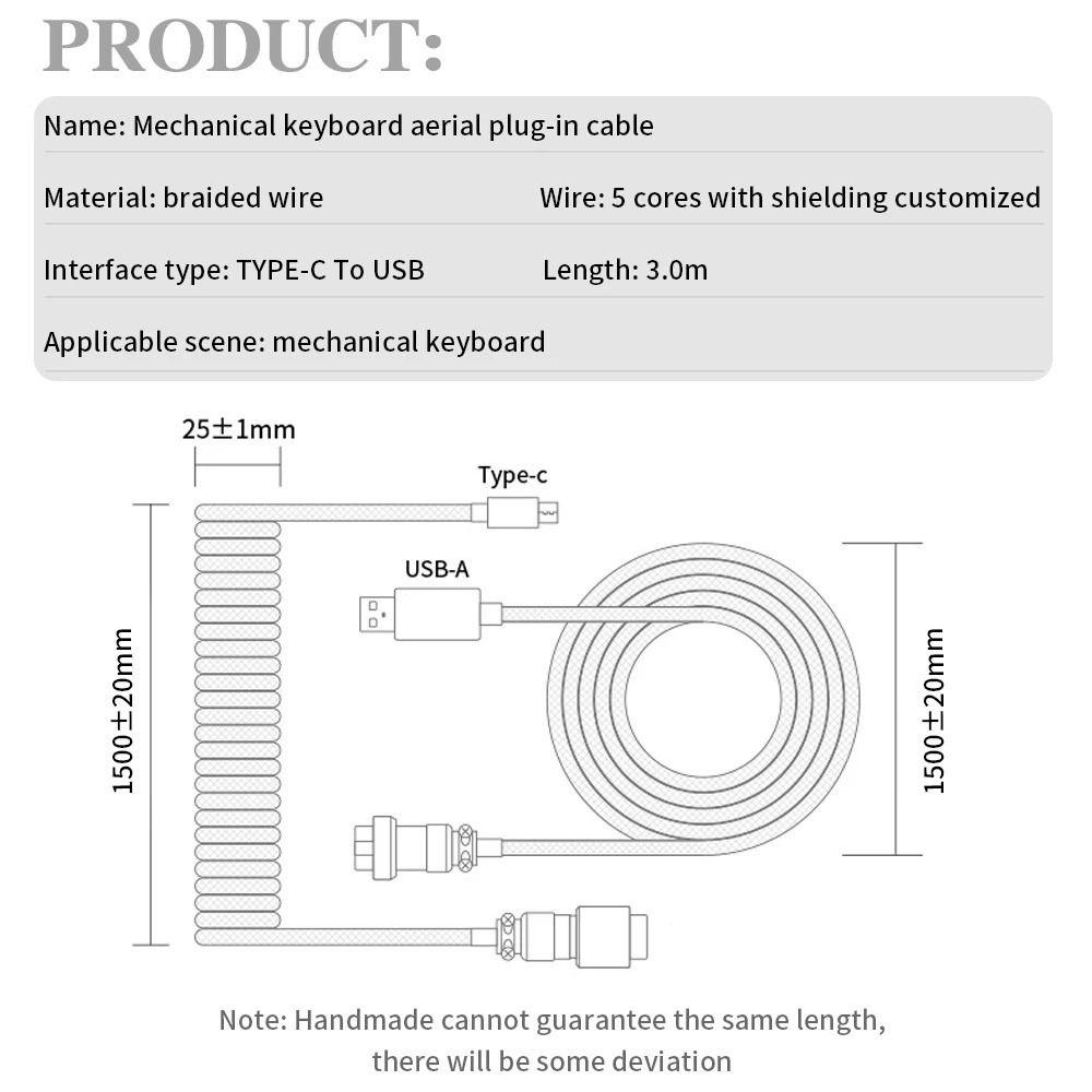 Chichytu14w คีย์บอร์ดม้วนสายคอมพิวเตอร์เดสก์ท็อปด้ายถักพอร์ต Usb 3 เมตร Type C สาย Usb