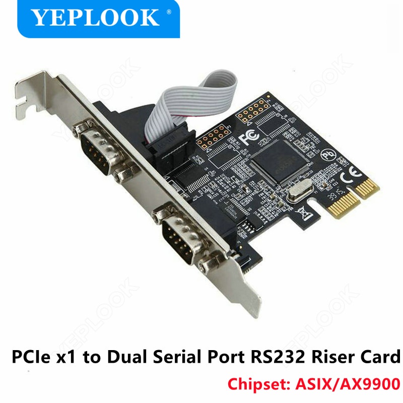 PCIe ถึง 2 พอร์ตอนุกรม RS232 DB9 PCI-E PCI Express 1x อะแดปเตอร์ Riser การ์ดสนับสนุน RS232, RS485 แล
