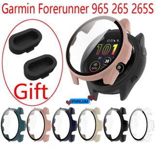 สําหรับ Garmin Forerunner 965 265 265S เคสสมาร์ทวอทช์ PC + กระจกนิรภัยกันรอยหน้าจอ แบบเต็มรูปแบบ เคสกันกระแทก