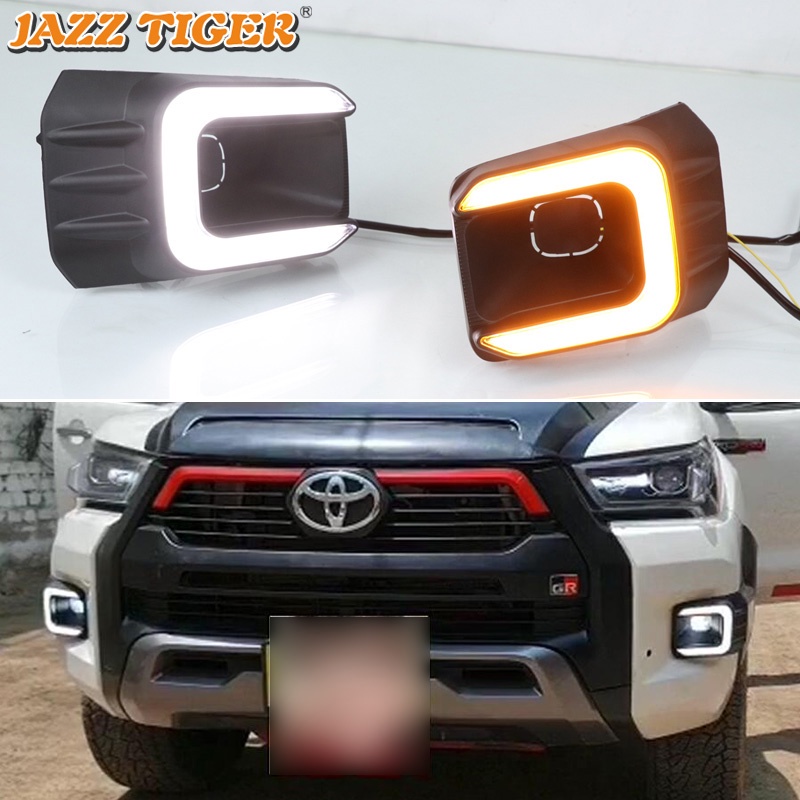 Toyota Hilux Revo Rocco 2020-2024 2PCS ไฟเลี้ยวสีเหลือง 12V รถ DRL โคมไฟ LED ไฟวิ่งกลางวัน
