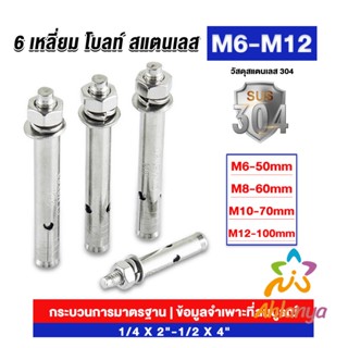 Ahlanya พุกสแตนเลส ขนาด 304 M6 M8 M10 M12 6 หัวเหลี่ยม  สแตนเลส Expansion Bolt