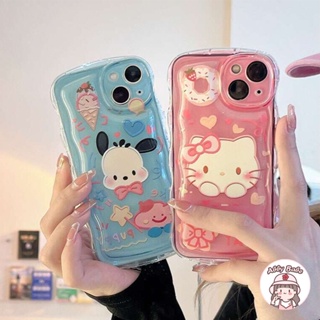 เคสโทรศัพท์มือถือ TPU นิ่ม ปิดด้านหลัง แบบใส กันกระแทก ลายการ์ตูนคิตตี้น่ารัก สีชมพู สไตล์เกาหลี สําหรับ IP 14 Pro Max IP 11 12 11 Pro Max X XS