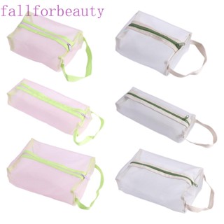 Fallforbeauty กระเป๋าถือ กระเป๋าเครื่องสําอาง ผ้าตาข่าย ทนทาน สีชมพู สีเขียว สีเทา หลากสี สําหรับผู้ชาย และผู้หญิง เหมาะกับการเดินทาง