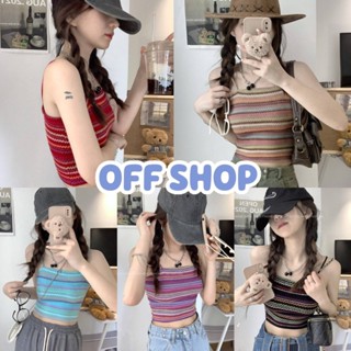 OFF SHOP พร้อมส่ง (OFF-32090) เสื้อสายเดี่ยวไหมพรม ลายทางสีสันจัดเต็มต้อนรับซัมเมอร์