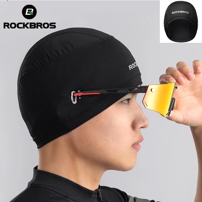 Rockbros หมวกไหมพรม ผ้าเรยอน ระบายอากาศ ป้องกันรังสียูวี พร้อมรูแว่นตา ยืดหยุ่นสูง แฟชั่นฤดูร้อน สําหรับผู้ชาย ผู้หญิง ขี่จักรยานยนต์
