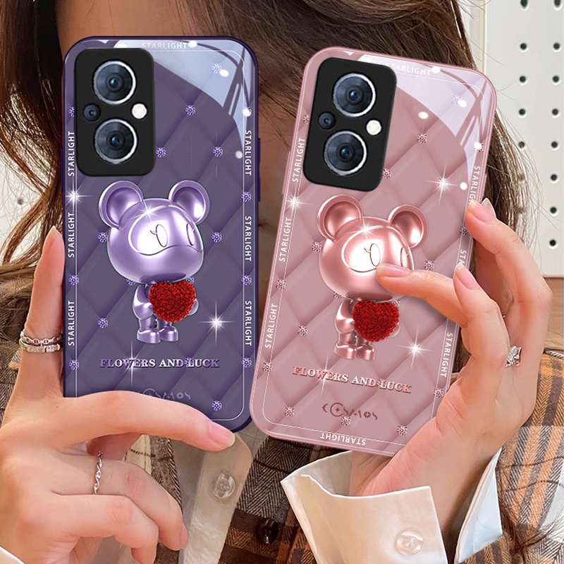 Oppo Reno 8Z 7Z 8T 5G เคส OPPO Reno8 T 5G เคสหมี พร้อมตัวป้องกันกล้อง เคสใหม่ กระจกเหลว แบบเต็ม