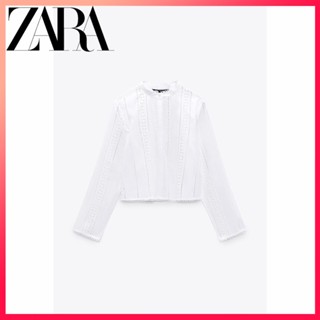 Zara ใหม่ เสื้อเชิ้ต ปักลายกลวง สําหรับผู้หญิง