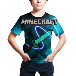 เสื้อยืด พิมพ์ลายการ์ตูนอนิเมชั่น Minecraft 3 มิติ ระบายอากาศ สําหรับเด็ก