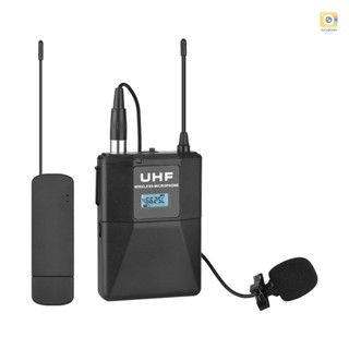 Andoer UHF ไมโครโฟนไร้สาย แบบคลิปหนีบ พร้อมตัวส่งสัญญาณ 1 ปลั๊ก USB 1 และตัวรับสัญญาณพอร์ต 3.5 มม. ยาว 30 เมตร สําหรับกล้อง