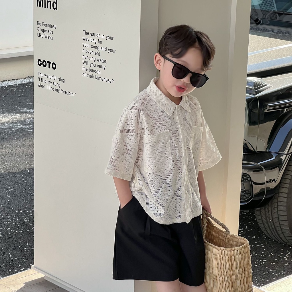 เสื้อเชิ้ตแขนสั้น ทรงหลวมกลวงและระบายอากาศได้ สําหรับเด็กผู้ชาย อายุ 1-7 ปี