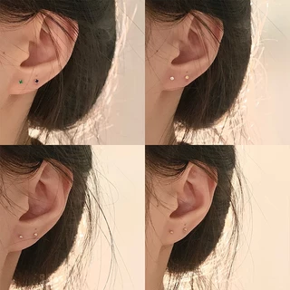 ต่างหูเงินสเตอร์ลิง S999 4A ประดับเพทาย ขนาดเล็ก สวยหรู 2 ชิ้น