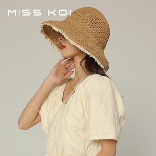 Misskoi [พร้อมส่ง] หมวกฟางสาน ทรงบักเก็ต กันแดด เข้ากับทุกการแต่งกาย สไตล์เกาหลี ญี่ปุ่น สําหรับผู้หญิง