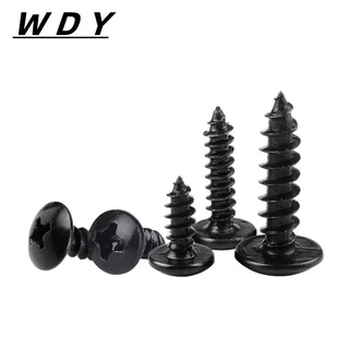 m3m3.5m4m5m6 สกรูหัวร่มสีดำ สกรูเกลียวปล่อยชุปดำ หัวร่มแฉก Truss Head Self Tapping Screw black【HJC-4B】