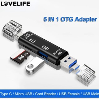 อะแดปเตอร์การ์ดรีดเดอร์ ความเร็วสูง 5 In 1 OTG Type C Usb Micro Usb Tf SD การ์ดรีดเดอร์ อเนกประสงค์ อุปกรณ์เสริมโทรศัพท์มือถือ PC Usb 2.0