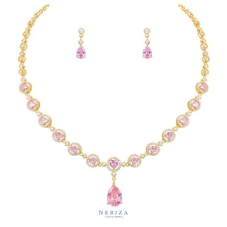 Neriza Jewelry/ชุดเครื่องประดับเจ้าสาวเกรดท๊อป เพชรชมพู เพชรสังเคราะห์ประกายไฟเทียบเท่าเพชรแท้ จัดส่งฟรีพร้อมกล่องNZC031