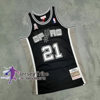 เสื้อกีฬาบาสเก็ตบอล NBA Motion M&amp;N Fletas San Antonio Spurs # เสื้อกีฬาแขนสั้น ปักลาย 21 Tim Duncan 2001-02 สีดํา สไตล์คลาสสิก 430186