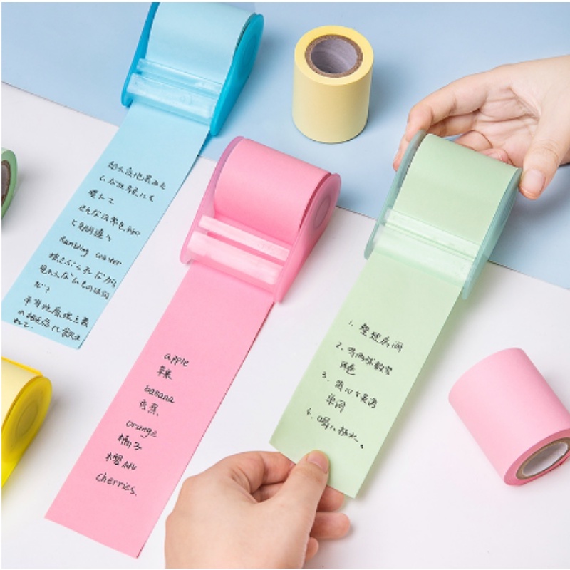 ม้วนน่ารัก Sticky Note 8 เมตรพร้อมที่ใส่เทปกาวฉีกขาดได้ Post-it Note นักเรียนบันทึกข้อความกระดาษรีฟิลปรับความยาวได้ Memo Notepad Sticky