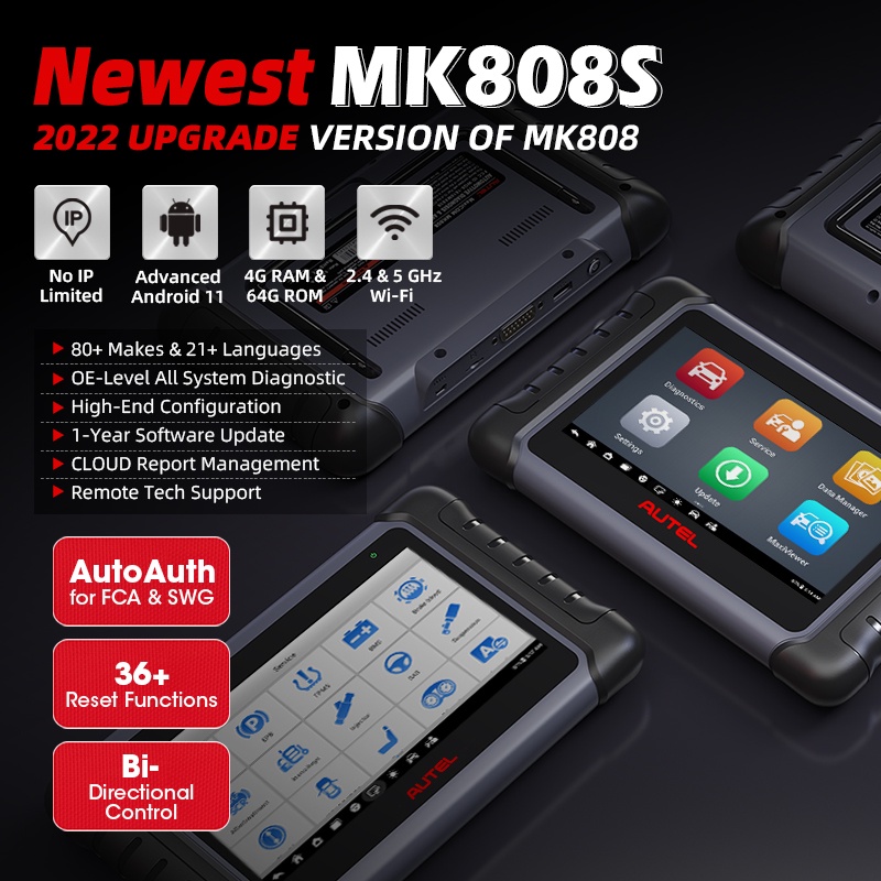 Autel MaxiCOM MK808 MK808S OBD2 เครื่องสแกนเนอร์วินิจฉัยรถยนต์ OBD 2 เครื่องสแกนเนอร์ Active Test Code Reader Key Coding Tool