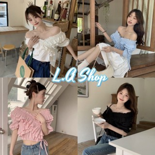 L.A Shop พร้อมส่ง เสื้อเปิดไหล่ ไหมพรม  ใส่ได้2แบบ สีพาสเทล ดีเทลระบายข้างๆ "60133" -C