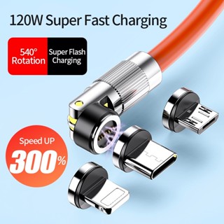 3 in 1 สายชาร์จแม่เหล็ก ซิลิโคน หมุนได้ 540 องศา 6A พร้อมพอร์ต Micro USB สําหรับโทรศัพท์มือถือ