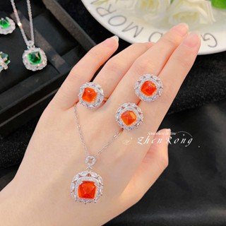 Ga เครื่องประดับแฟชั่นเกาหลีหรูหราตัดที่มีสีสันสูททับทิมต่างหูจี้แหวนมรกตสีฟ้าหญิง