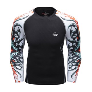 Guangzhou เสื้อยืดกีฬา แขนยาว สไตล์พังก์ UPF 50+ BJJ Jiu Jitsu Rashguard สําหรับผู้ชาย ใส่เข้ายิม