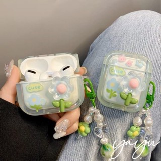 yayu เคสหูฟังบลูทูธไร้สาย สำหรับ airpods 1 2 3 pro 2 case ลายดอกไม้ 3D + ห่วงโซ่ดอกไม้ 0243