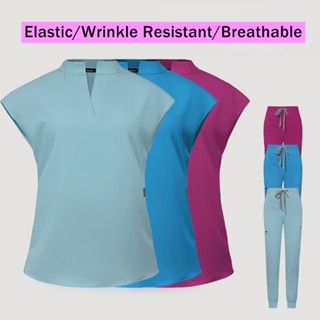 【พร้อมส่ง】ใหม่ ชุดเสื้อยืดแขนสั้น ระบายอากาศ และกางเกงจ็อกกิ้ง แบบผูกเชือก แฟชั่นหมอ และพยาบาล สําหรับผู้หญิง